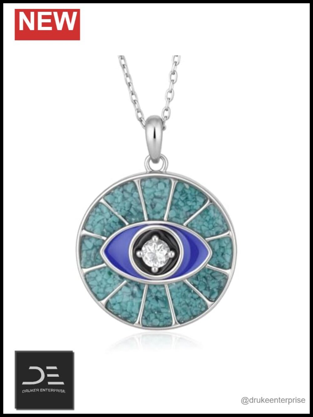 925 Sterling Silver Evil Eye Pendant Necklace with Lab Grown Diamond Protection